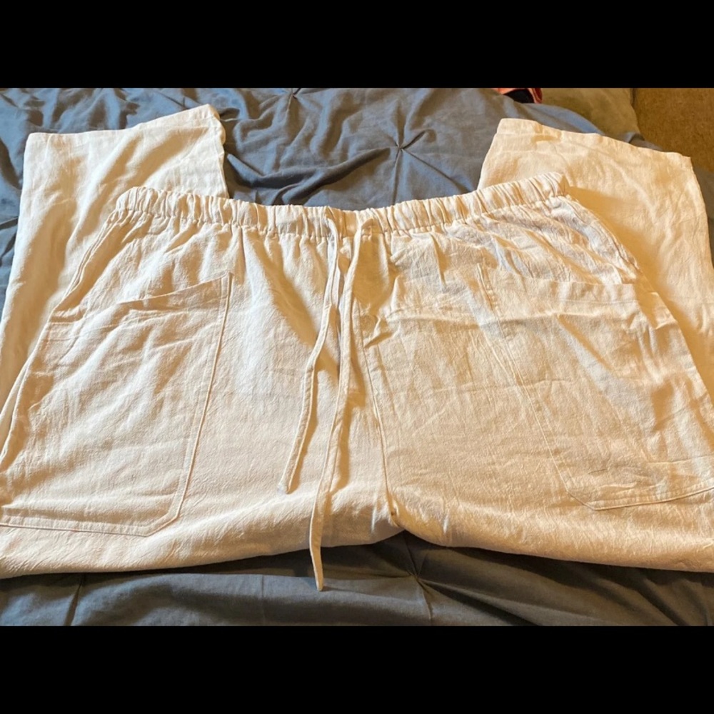 Cream colored casual pants.